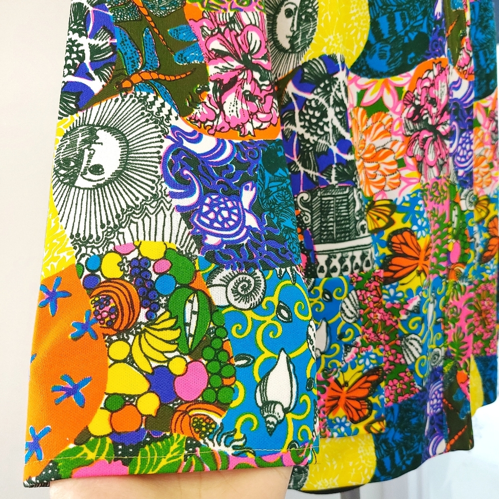 Very Rare Vanda Fashions Key West Hand Printed 70s Patchwork Cardigan Jacket - Picture 9 of 11